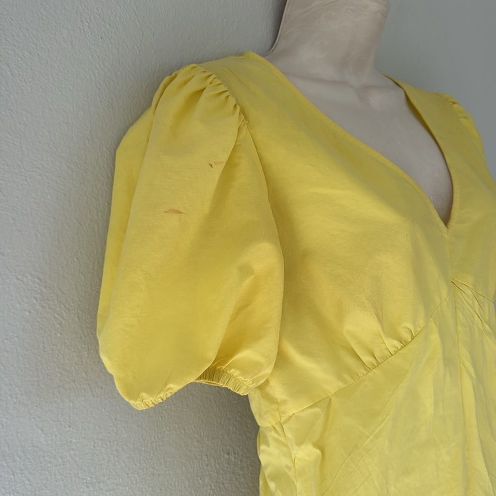 ZARA bright yellow puff sleeve ruffle cotton v-neck mini dress size small - Picture 8 of 14